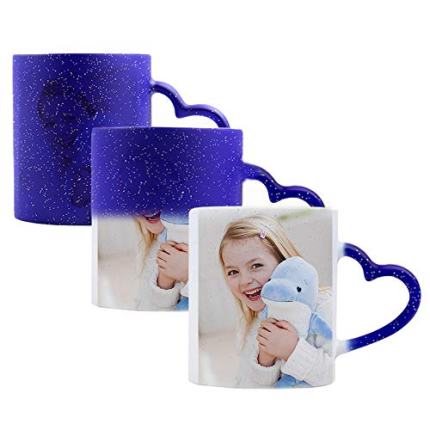 Magic Custom Photo Color Changing Coffee Mug Cup, Personalized DIY Print Ceramic Hot Heat Sensitive Cup -Add Your Photo&Text (Blue, Normal Effect)
