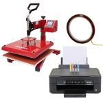 Swing Heat Press Machine 38cm & Printer Sublimation Transfer Design Print T-Shirt Kit Bundle