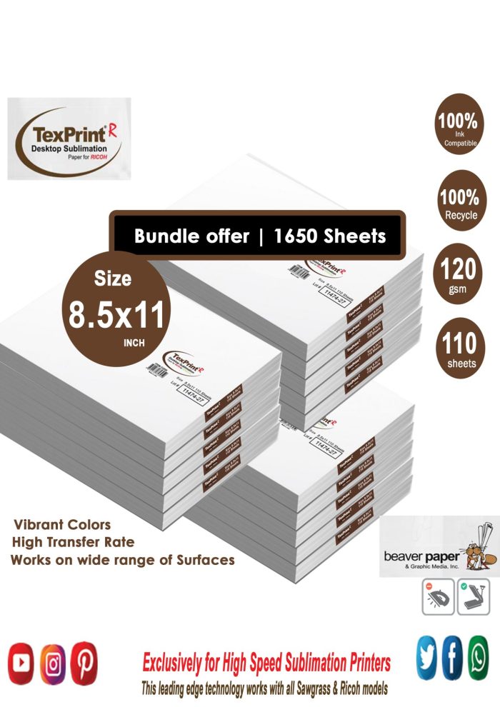 TexPrint® R Sublimation Paper| 8.5"x 11" | 1650 Sheets | 120 g |USA