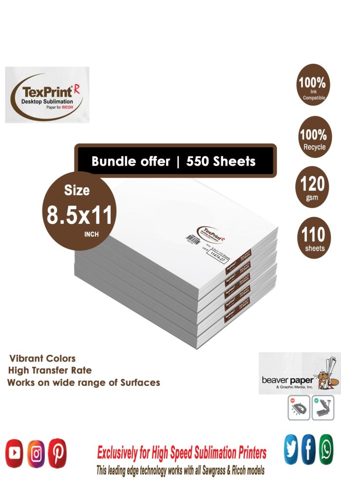 TexPrint® R Sublimation Paper| 8.5"x 11" | 550 Sheets | 120 g |
