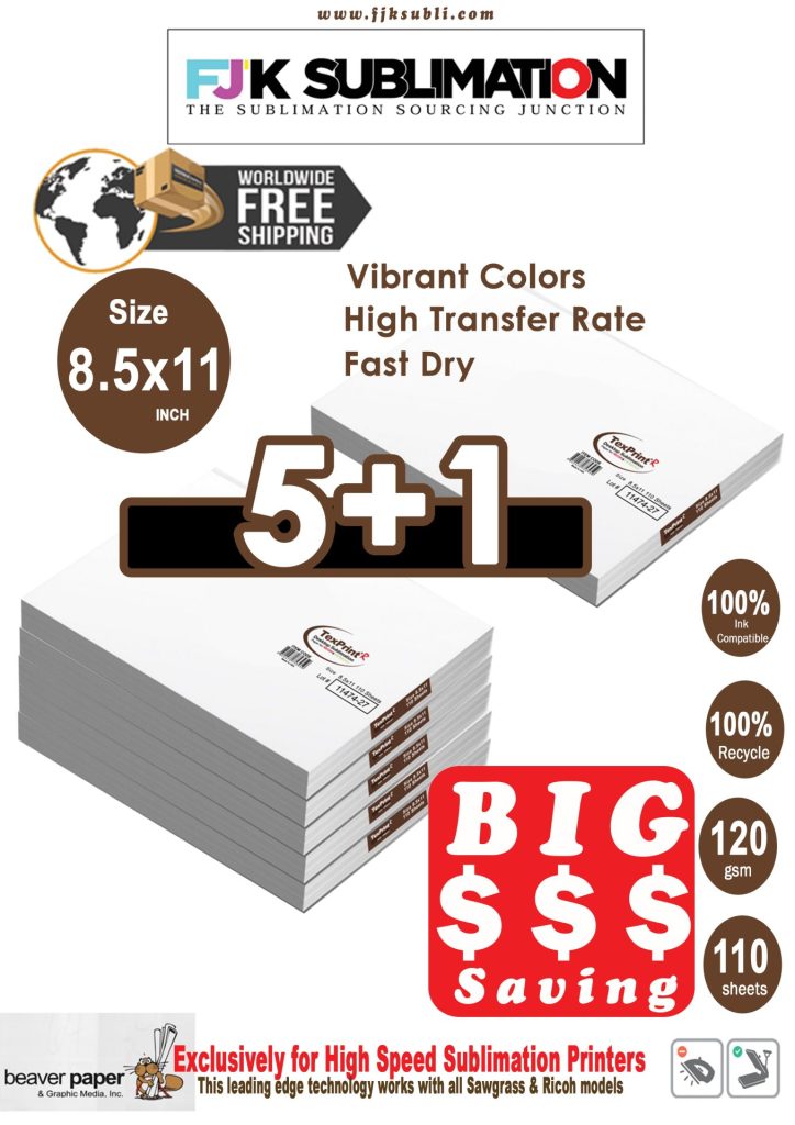 TexPrint® R Sublimation Paper, size 8.5″x 11″, mega 5+1 offer