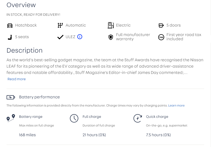Nissan Leaf  car over view