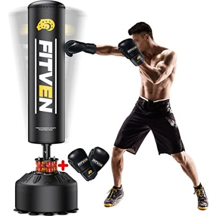 FITVEN Freestanding Punching Bag 70\\-205lbs with Boxing Gloves Heavy Boxing Bag with Suction Cup Base for Adult Youth Kids - Men Stand Kickboxing Bag for Home Office