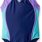 Speedo Girl\s Swimsuit One Piece Mesh Splice Thick Strap , Blue Harmony, 8