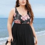 Floral Print Scoop Neck Sculpt Waist Swim Dress