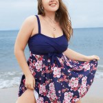 Floral Print Knotted Twist Front  A Line Swim Dress