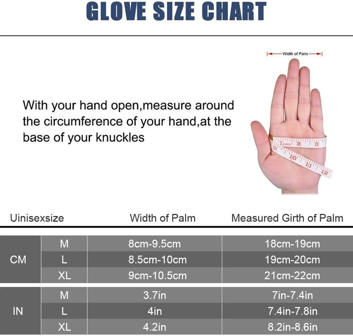 Markerway gloves size chart