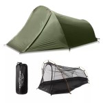 2 person outdoor tent made of 210D Oxford material set up on a mountain trail.