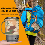 .4L stove system shown alongside a hiking rucksack and camping mats for tents.