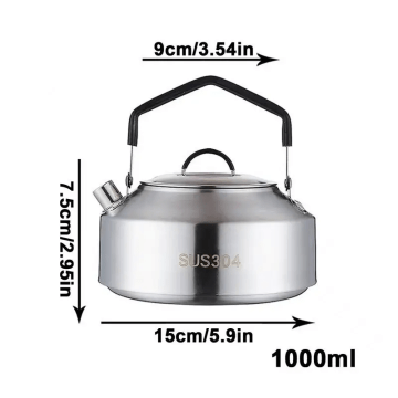 1L and 1.5L durable camping tea kettles side-by-side to show capacity difference for picnics.