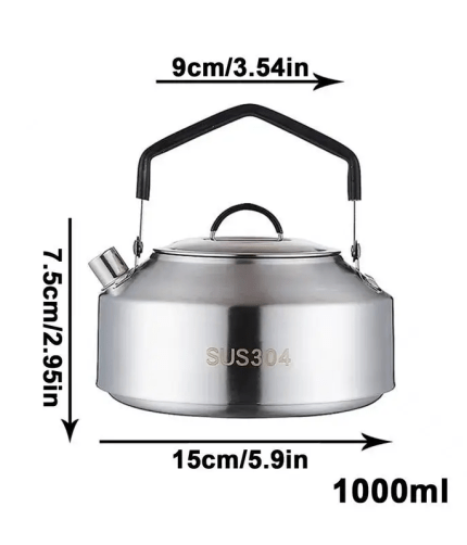 1L and 1.5L durable camping tea kettles side-by-side to show capacity difference for picnics.