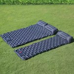 Close-up of the integrated foot pump on the double inflatable sleeping mat.