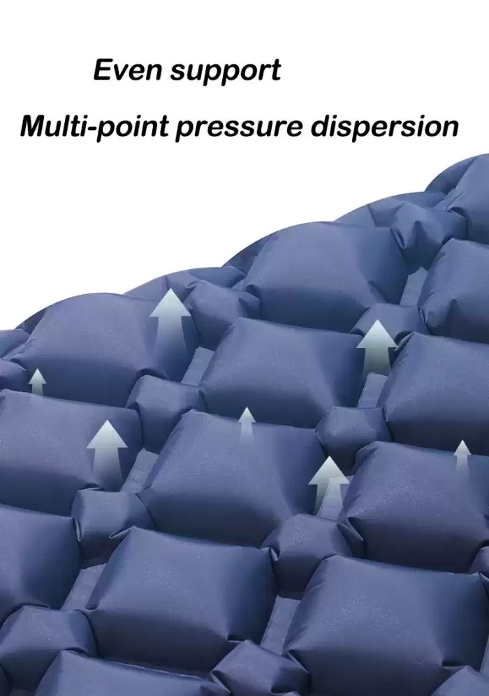 The camping mattress folded and packed into its small carrying bag for travel.