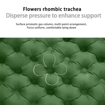 The camping mattress folded and packed into its small carrying bag for travel.