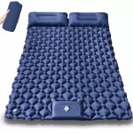 Outdoor camping double inflatable mattress showing its extra wide design and built-in pillows.