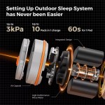 Tiny Series inflatable camping mattress with the built-in pump being inflated by foot.