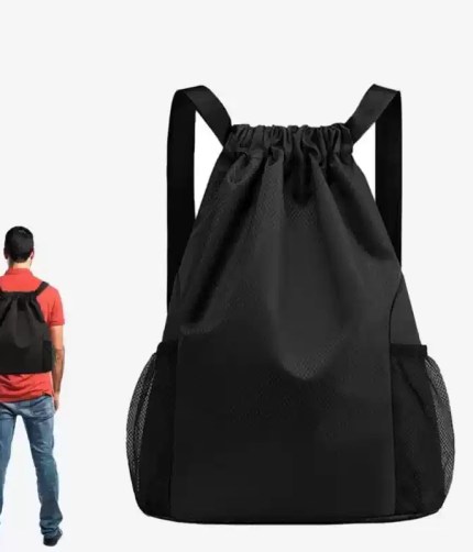 Large capacity drawstring backpack in a solid color showing the wide bundle pocket opening.
