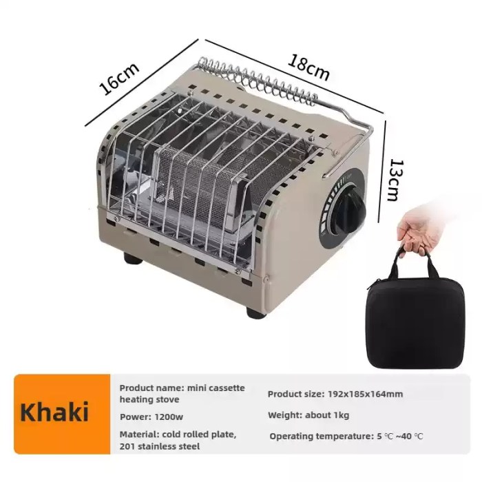 Mini heating stove safely stored in the back of a car for travel.