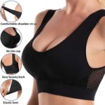 Women's seamless mesh yoga bra with breathable stretch fabric and wireless support.