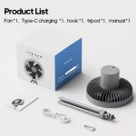 Desktop camping fan providing light during a nature hike.