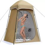 Extra-large 150D Oxford shower tent standing 240cm tall at a campsite.