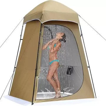 Extra-large 150D Oxford shower tent standing 240cm tall at a campsite.