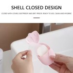 Close-up of the thin, dry travel soap sheets inside their protective flip-top plastic case.