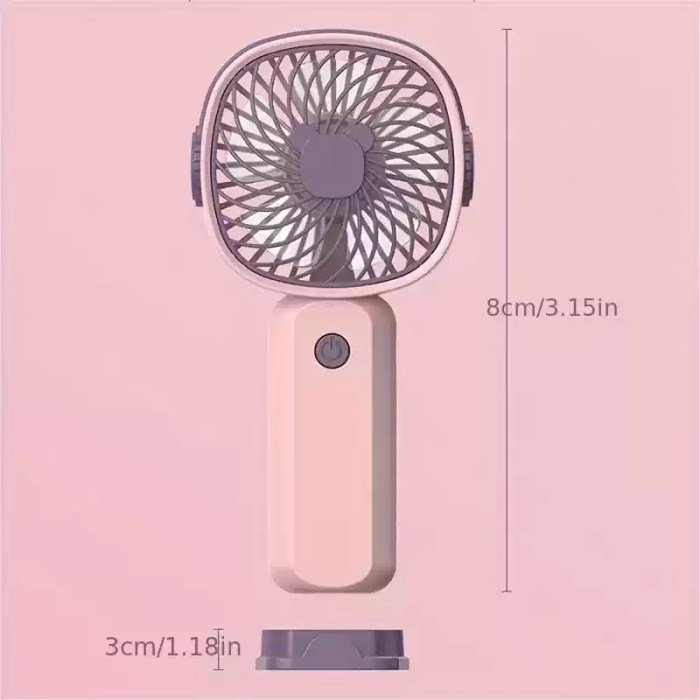 1800mAh Mini Portable Fan_2 Small handheld USB fan shown next to a smartphone to demonstrate its compact travel size.