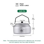 Compact 1L aluminum camping kettle held in one hand to show its portable travel size.