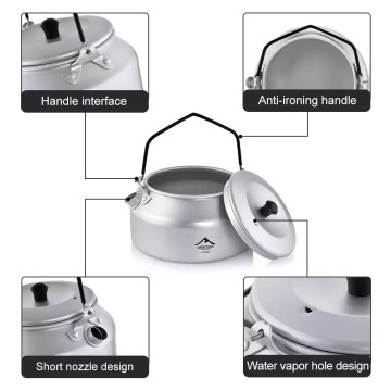 Camping kettle features showing heat-resistant handle and spout design