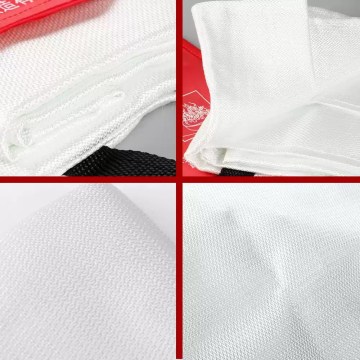 Close up of the quick-release pulling straps on a fire blanket.