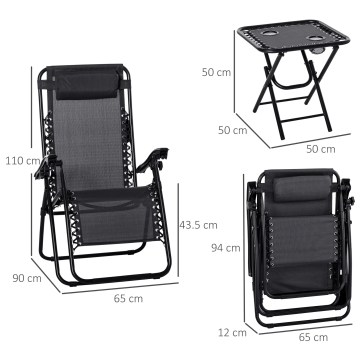 Folding reclining camping chair with table dimensions 