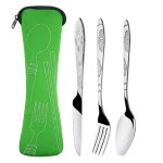 3Pcs/set stainless steel dinner set with a portable cloth bag.
