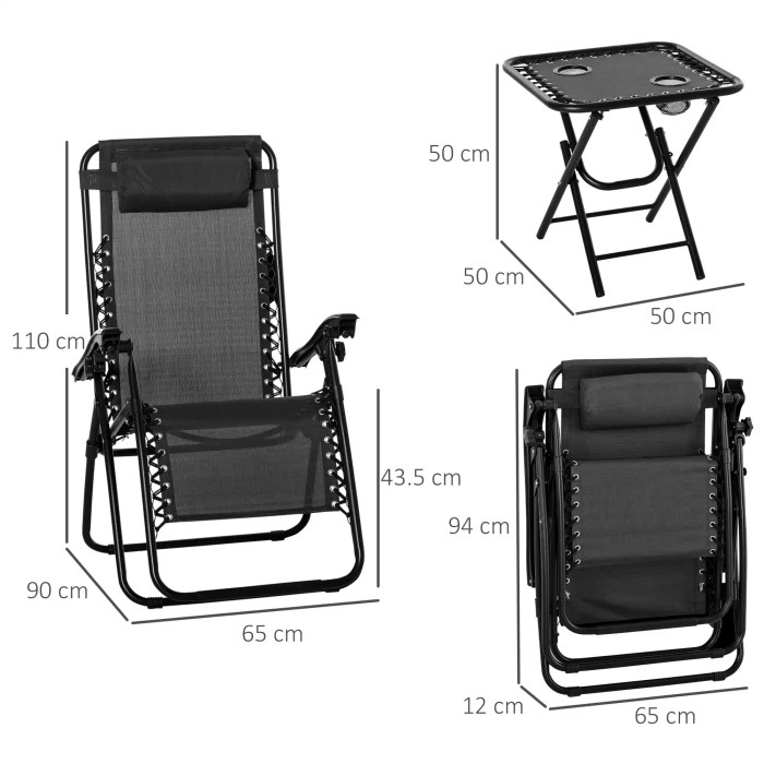 utsunny 3pcs Folding Zero Gravity Chairs Sun Lounger Table Set – Black