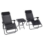 utsunny 3pcs Folding Zero Gravity Chairs Sun Lounger Table Set – Black
