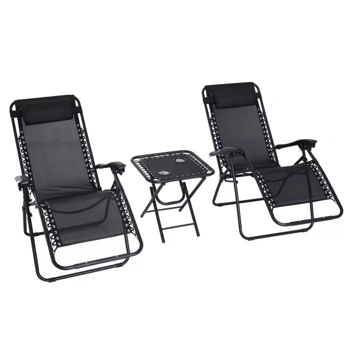 utsunny 3pcs Folding Zero Gravity Chairs Sun Lounger Table Set – Black