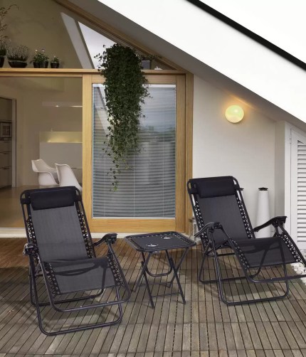 utsunny 3pcs Folding Zero Gravity Chairs Sun Lounger Table Set – Black