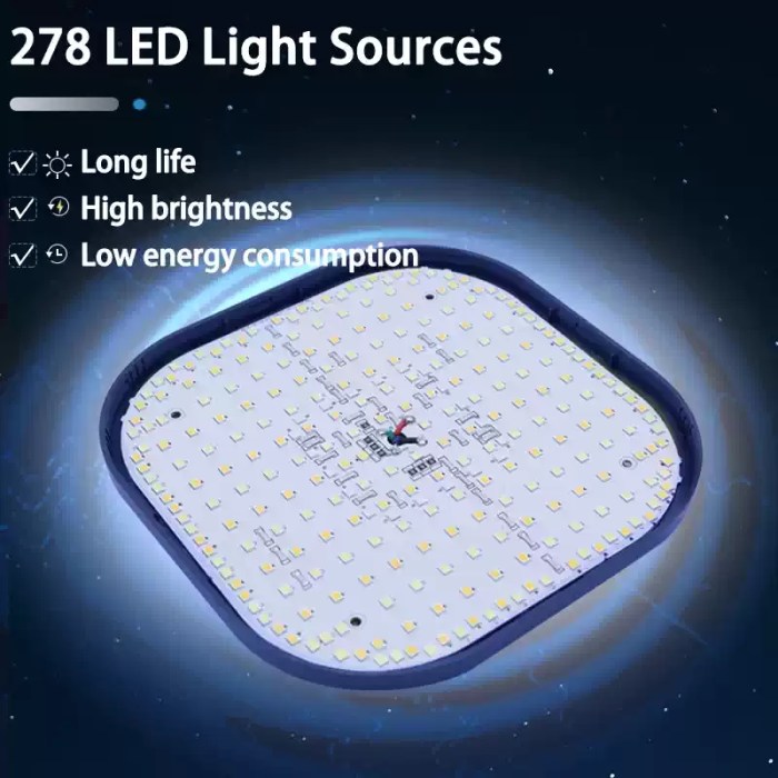 Internal layout of the camping light showing 278 LED light sources designed for long life, high brightness, and low energy consumption.
