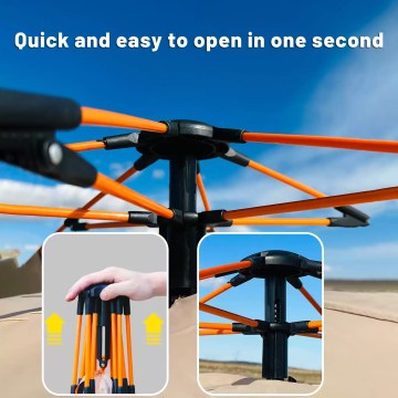 Easy-up automatic camping tent showing the one-touch umbrella-style system for stress-free UK camping trips.