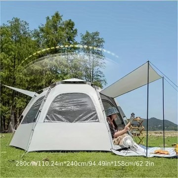 Instant 4-person pop-up family tent featuring a dual-layer waterproof design for UK campsite holidays.