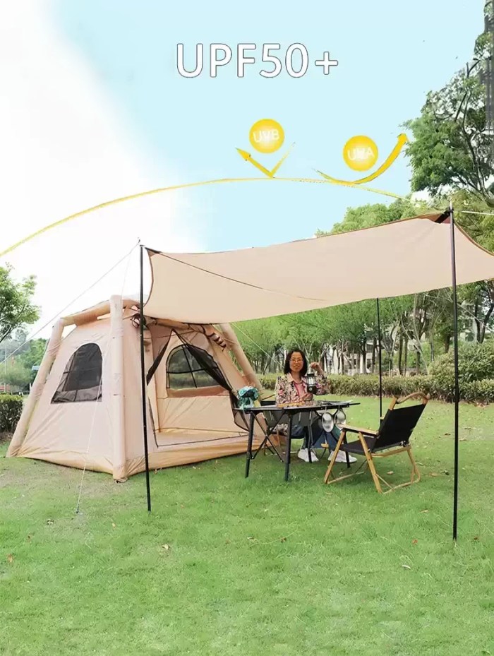 Premium 4-person waterproof air tent featuring inflatable beam technology for a sturdy UK campsite setup.