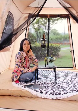 Spacious interior with luxury camping mats for tents.