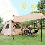 4 person waterproof air tent fully inflated in a beautiful glamping site.