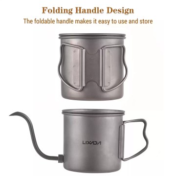 Pure titanium camping coffee pot featuring a vent-hole lid for steam release on family camping trips.