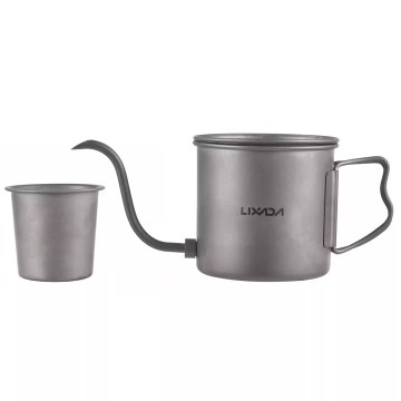 Ultra-lightweight 400ml titanium gooseneck kettle with a sleek grey finish for UK caravan coffee brewing.
