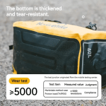 Roll-top waterproof bag on hiking trip.