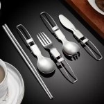 5-piece travel set laid out for a camping meal.