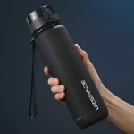 Close up of the BPA free logo and leakproof lid on a sports shaker bottle.