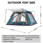 Large 6-7 person waterproof automatic tent set up in a sunny field.
