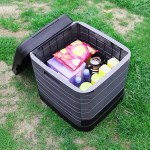 70L foldable toilet collapsed flat for easy backpacking storage.